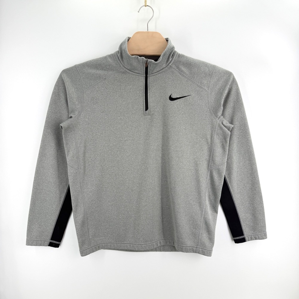 Nike Therma-FIT Quarter Zip Pullover Size M Polyester Gray Black Athletic Gym